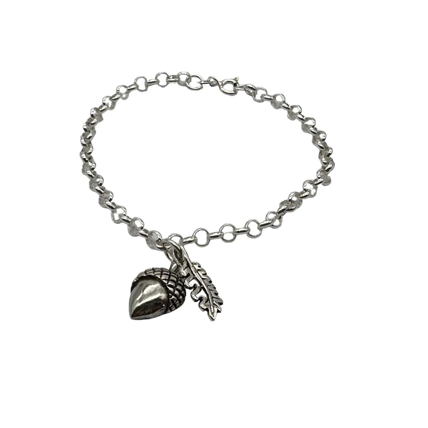 Silver Acorn and Oak Leaf Beautiful 925 Sterling Silver Charm Bracelet