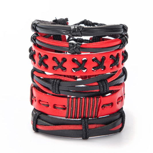 Retro Vintage Red & Black Multilayer Charm Adjustable Bracelet Wristband Cuff