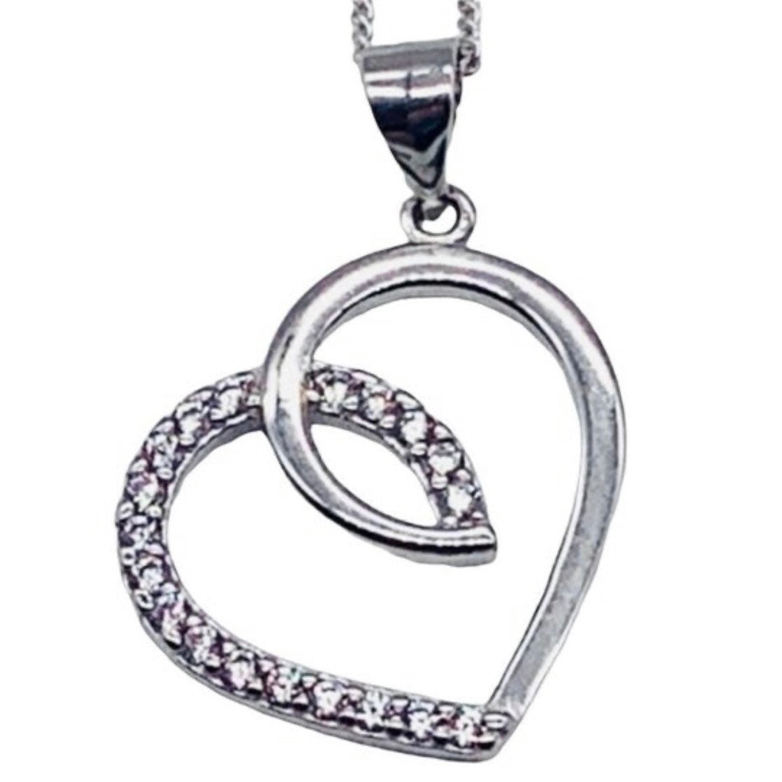 Sterling Silver Clear Cubic Zirconia Heart Pendant Necklace