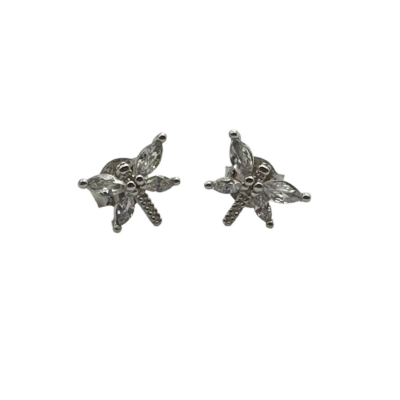 Silver Clear Cubic Zirconia Dragonfly Sterling Silver Stud Earrings