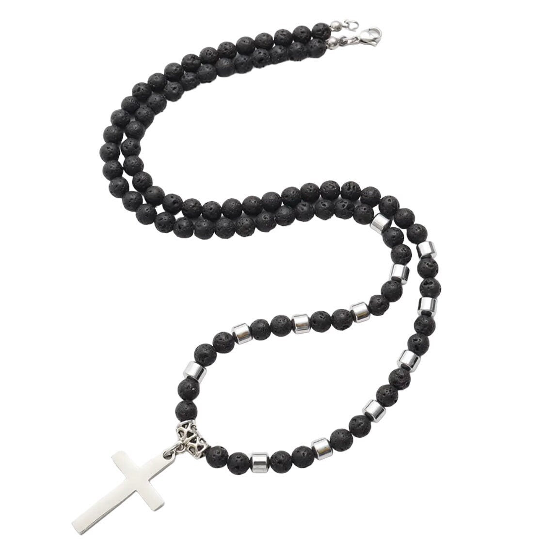 Lava Stone Style Trendy Stainless Steel Cross Pendant Necklace