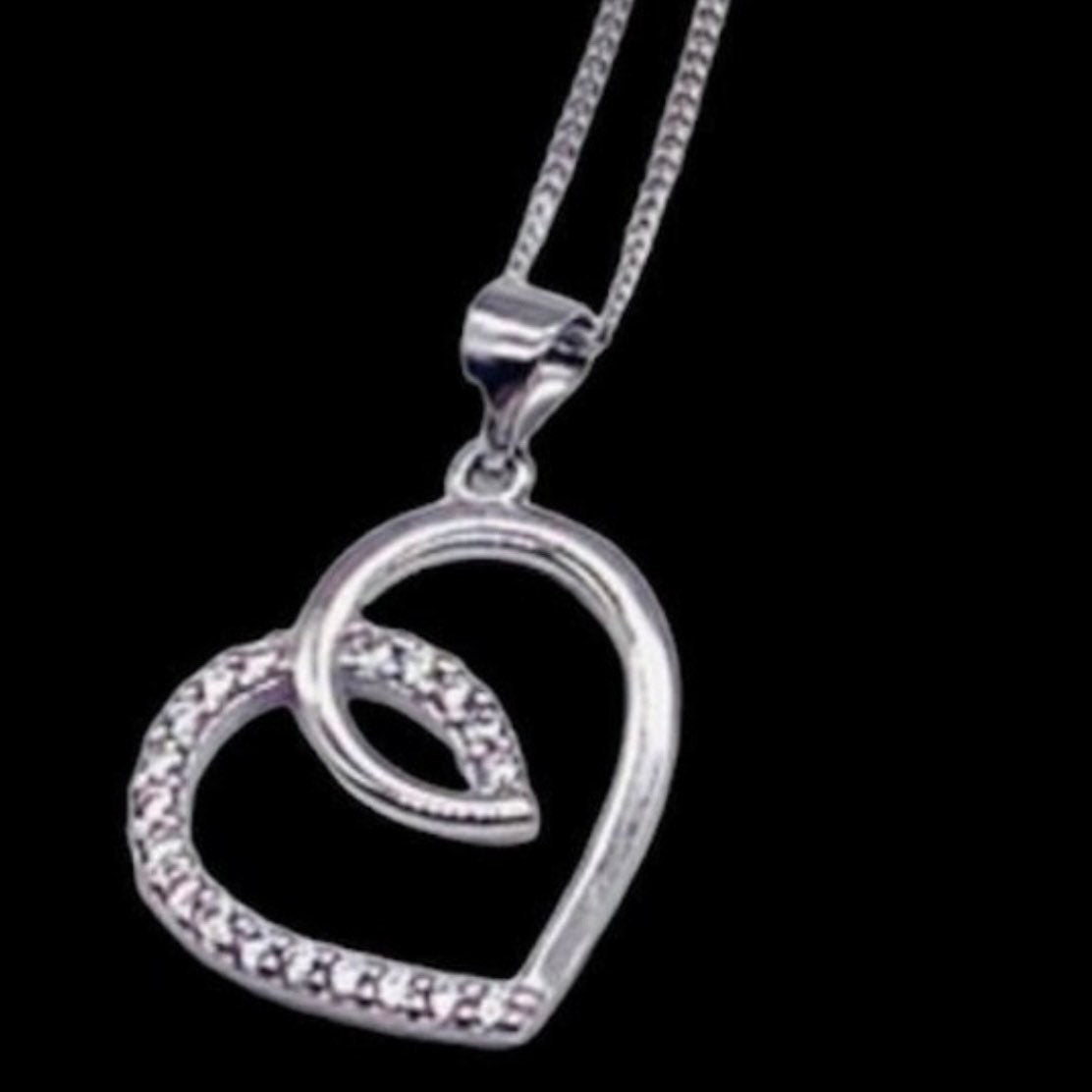 Sterling Silver Clear Cubic Zirconia Heart Pendant Necklace