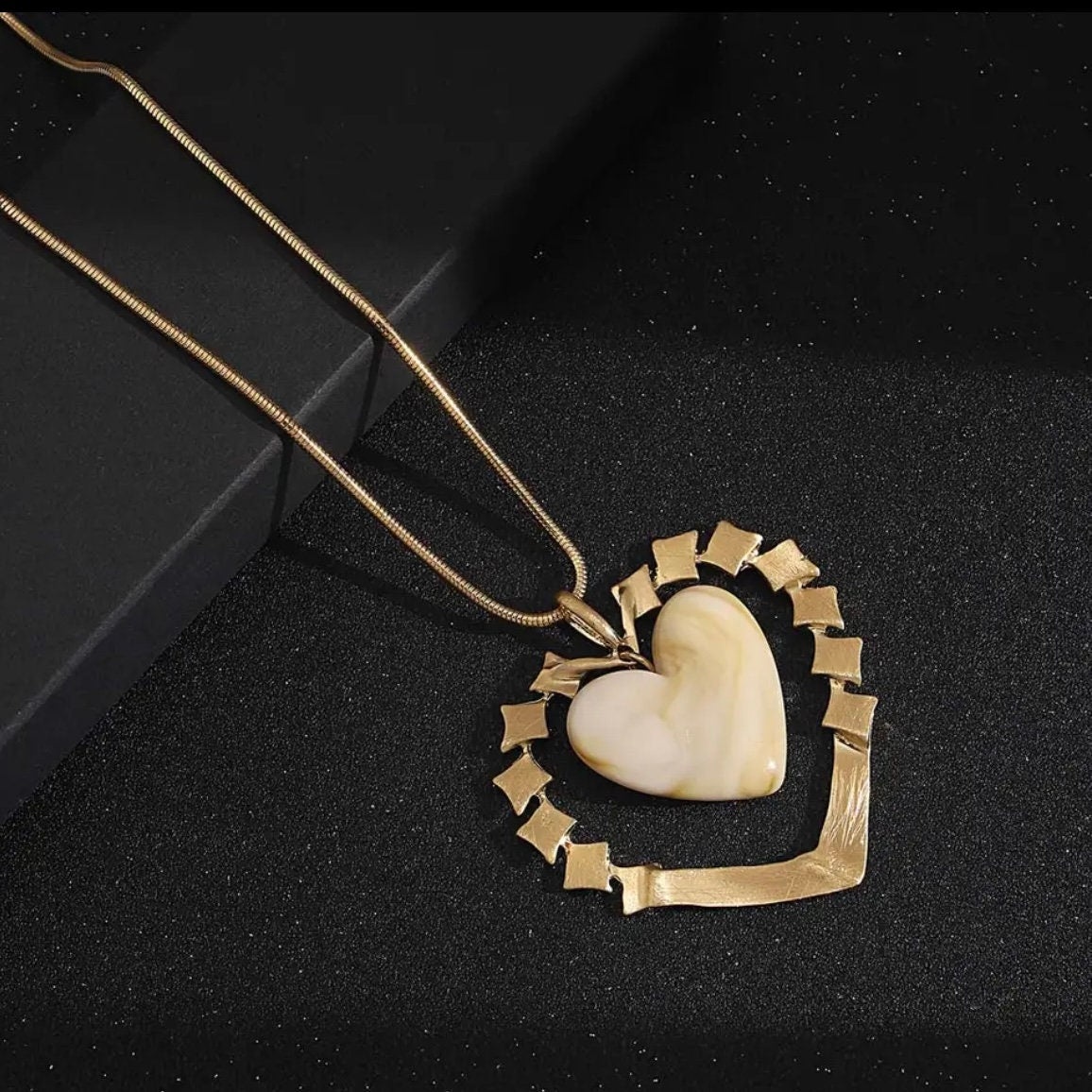 Long Sweater Gold Chain with Gold Double Heart Pendant Necklace