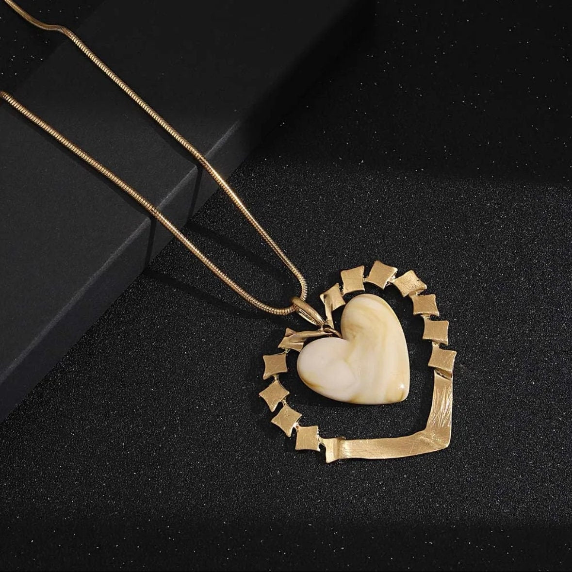 Long Sweater Gold Chain with Gold Double Heart Pendant Necklace