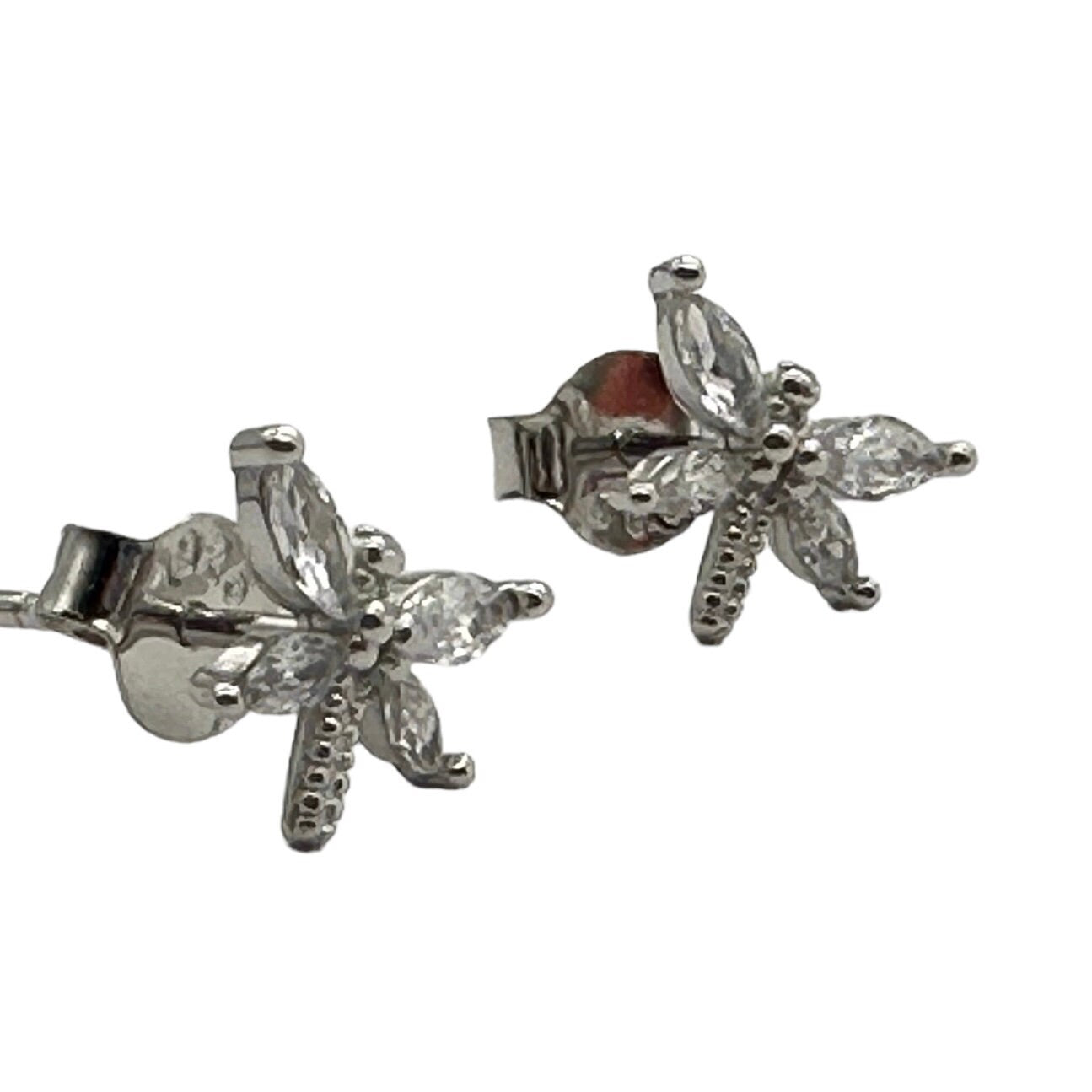 Silver Clear Cubic Zirconia Dragonfly Sterling Silver Stud Earrings