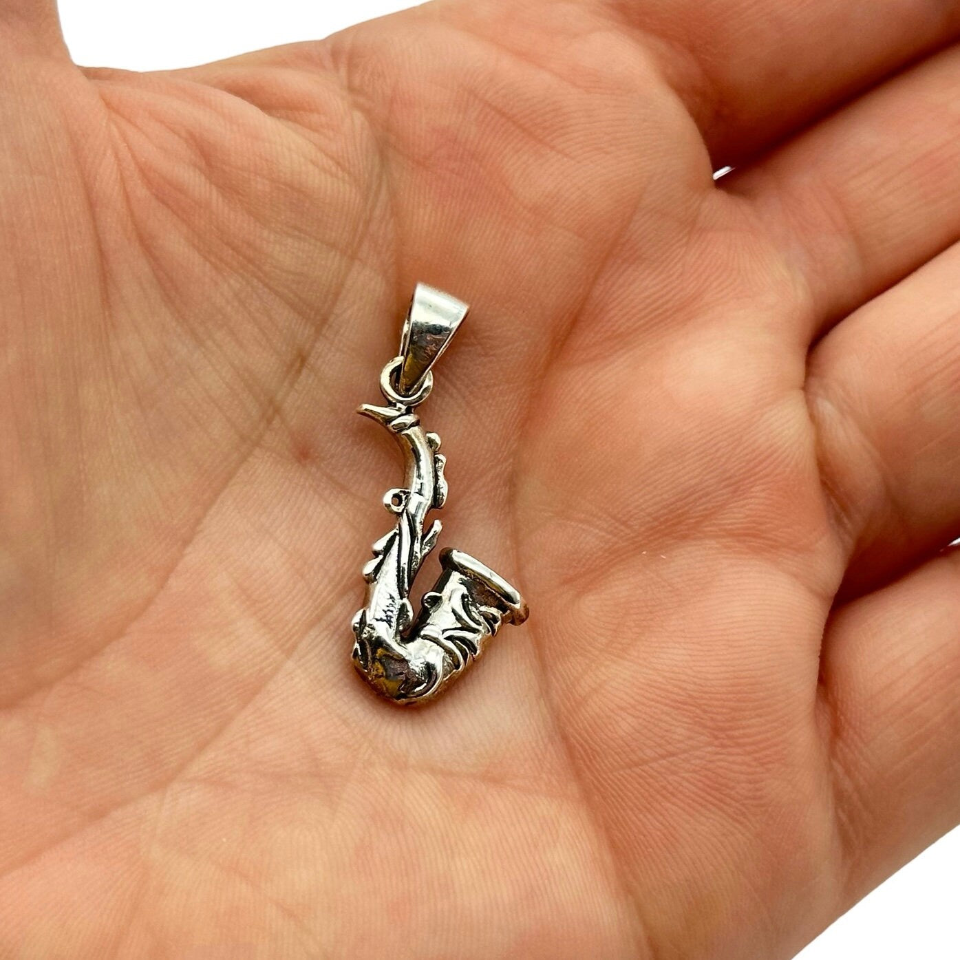 Music Saxophone Sterling Silver Pendant