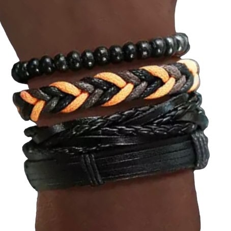 4PCS/Set Braided Wrap Leather Adjustable Bracelet Wristband