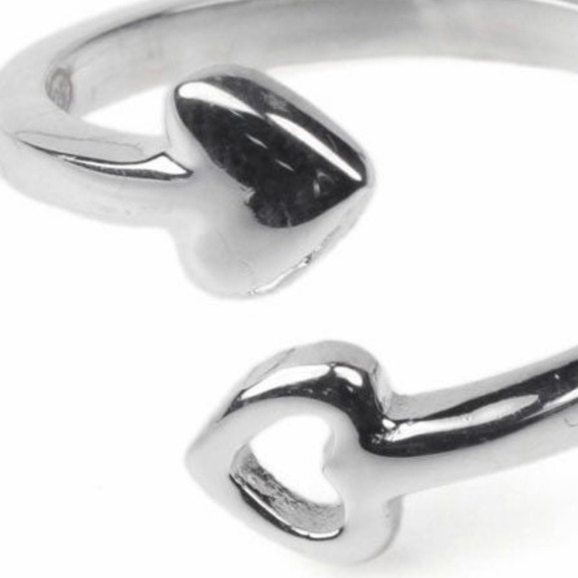 Pretty Sterling Silver Double Heart Open Adjustable Ring