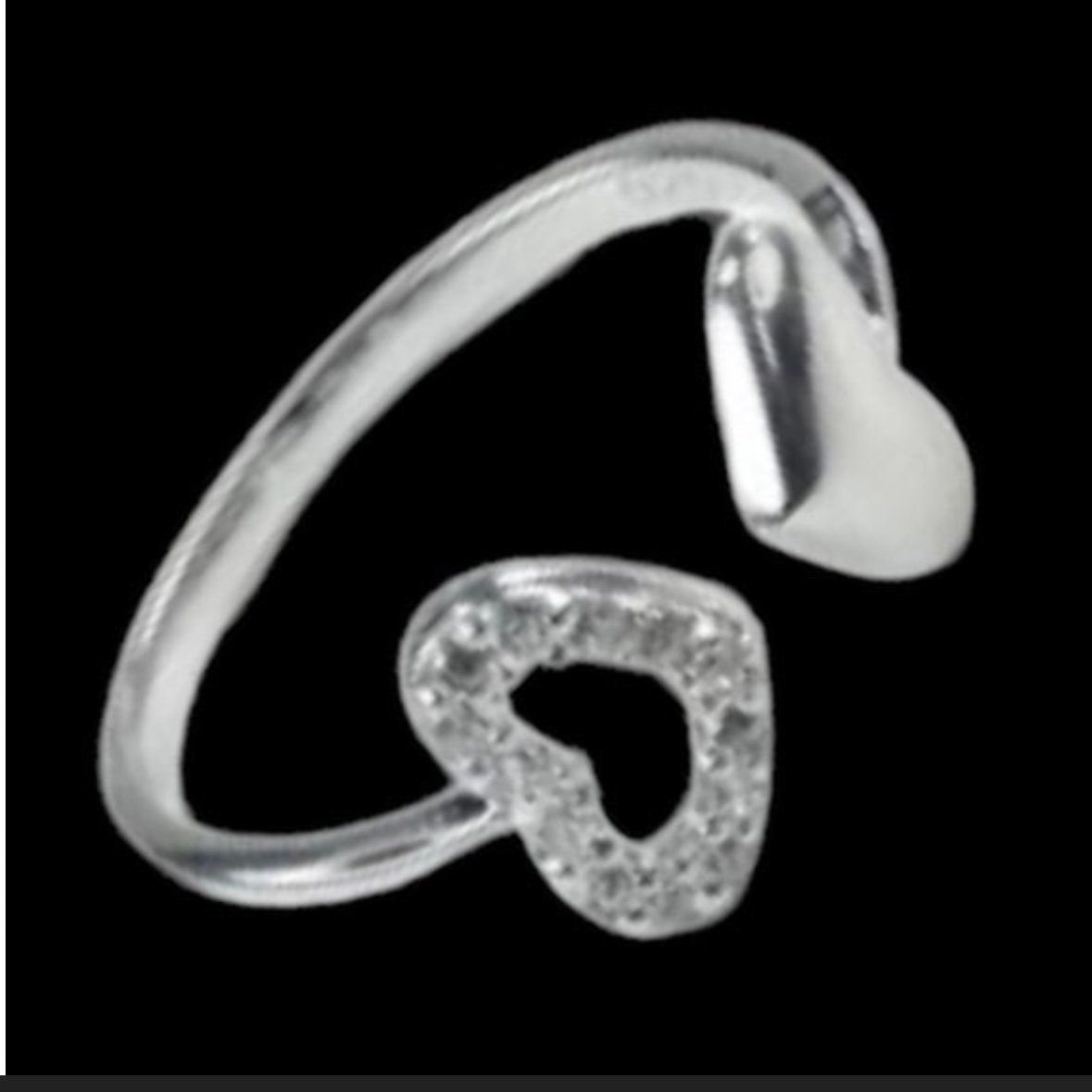 Sparkle Double Heart Cubic Zirconia Sterling Silver Open Adjustable Ring