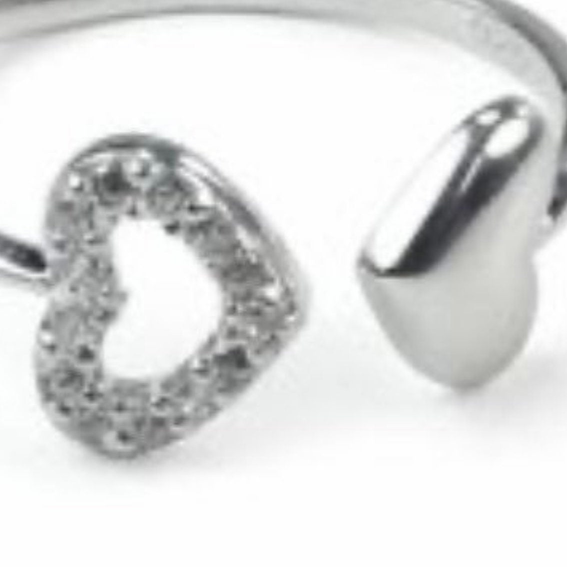 Sparkle Double Heart Cubic Zirconia Sterling Silver Open Adjustable Ring