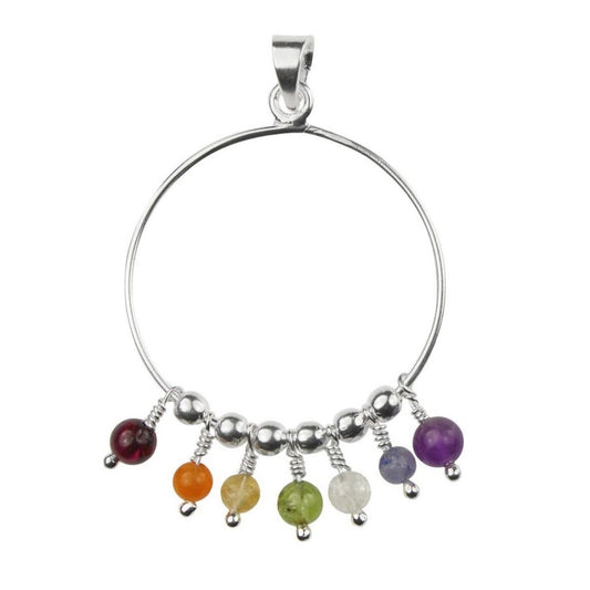 Stunning Chakra Hoop 7 Gemstone Facet with 30mm Balls in Sterling Silver