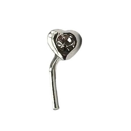 Sterling Silver Heart Design with a Clear Crystal Stone Nose Stud