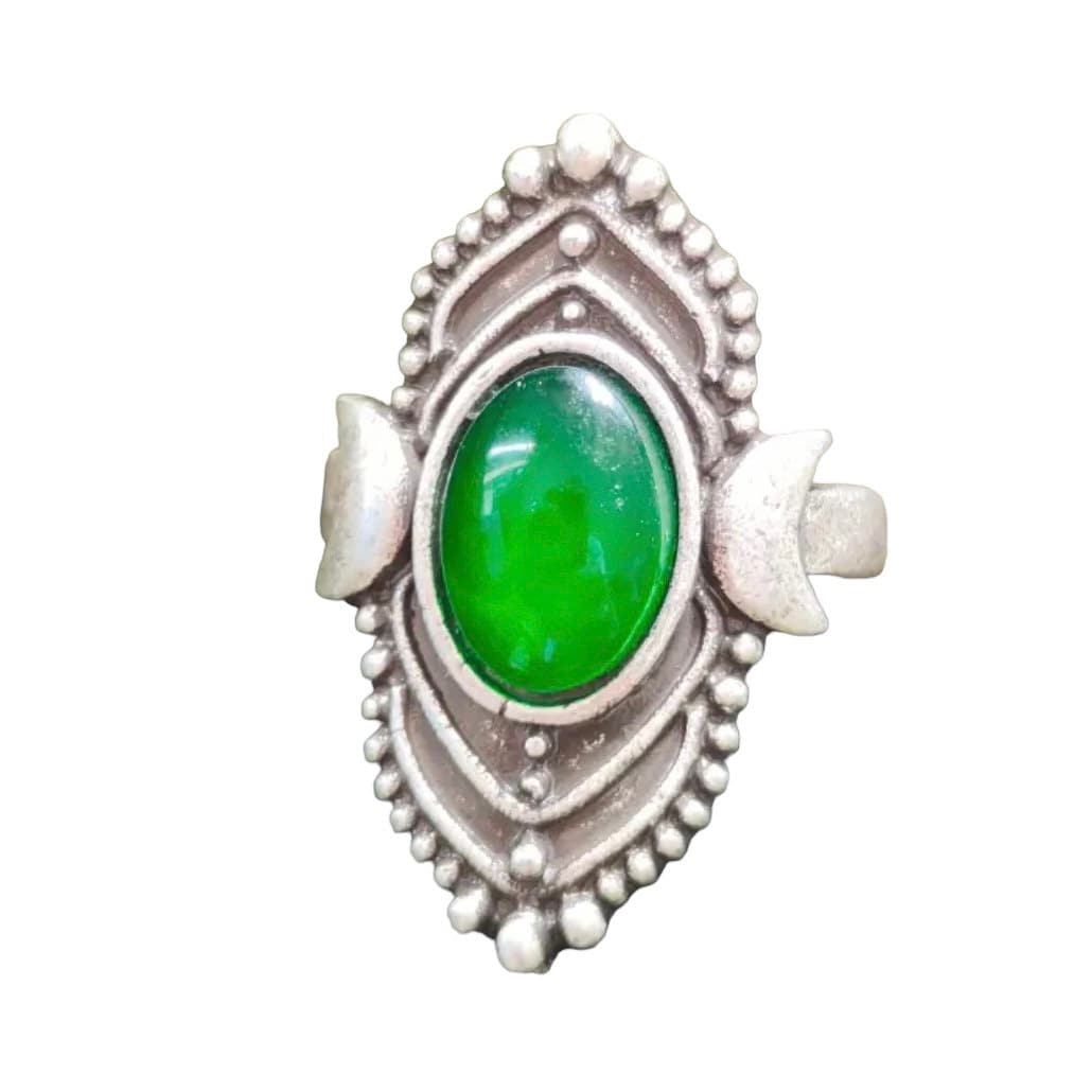 Gothic Witch Pagan Green Stone Silver Colour Ring