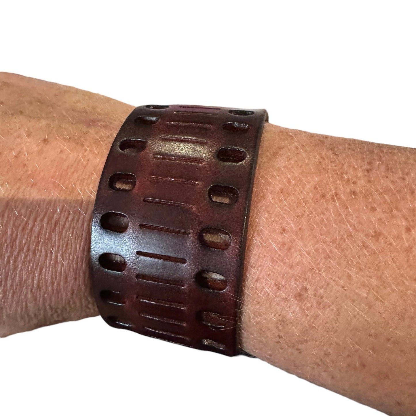 Vintage Brown Leather Wide Cuff Hole Bracelet Wrap