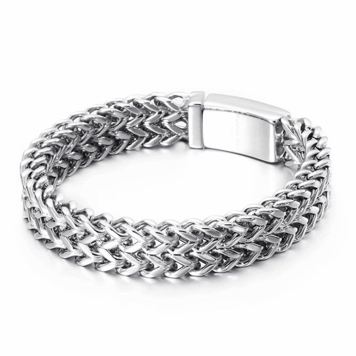 12MM Silver Stainless Steel Mesh Link Chain Polished Bracelet Bangle
