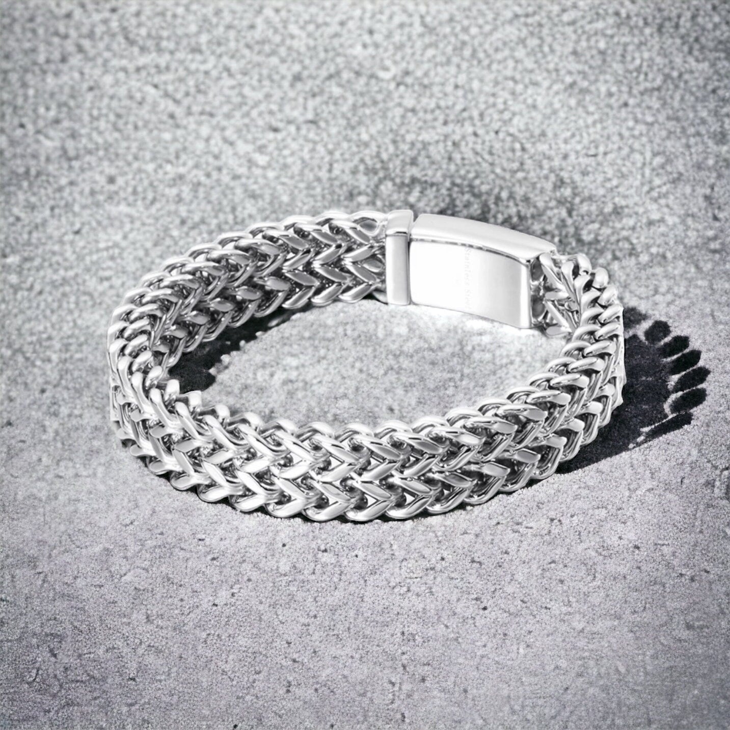 12MM Silver Stainless Steel Mesh Link Chain Polished Bracelet Bangle