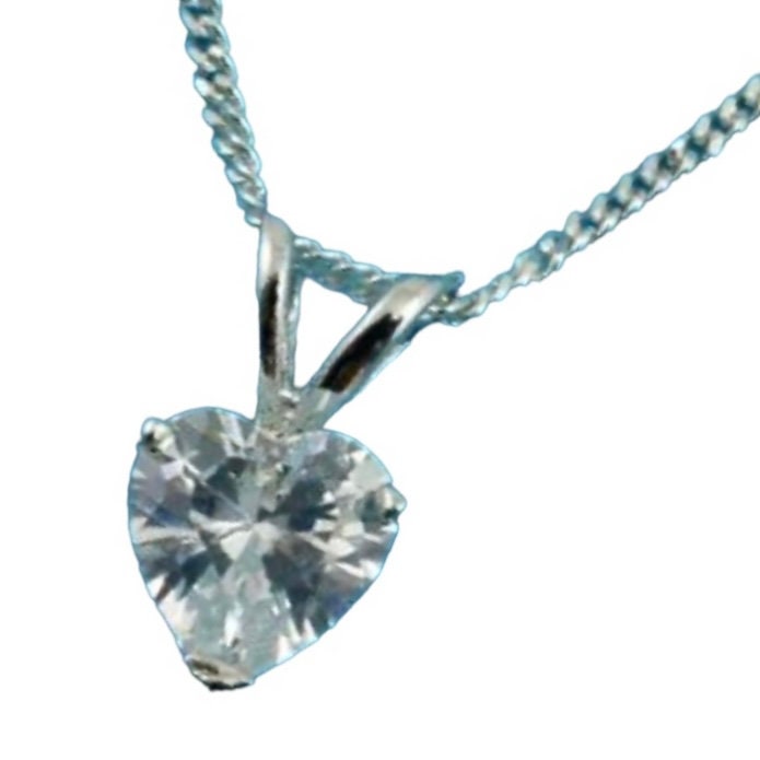 Heart Shaped Sterling Silver 6mm Cubic Zirconia Stone Pendant Necklace