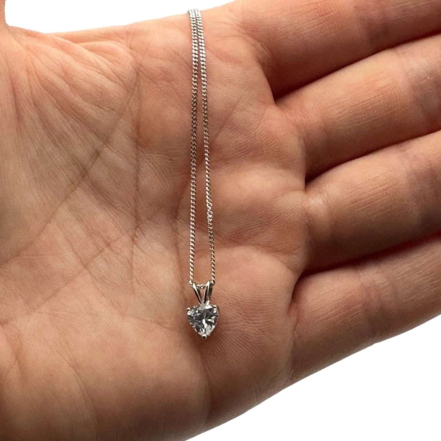 Heart Shaped Sterling Silver 6mm Cubic Zirconia Stone Pendant Necklace