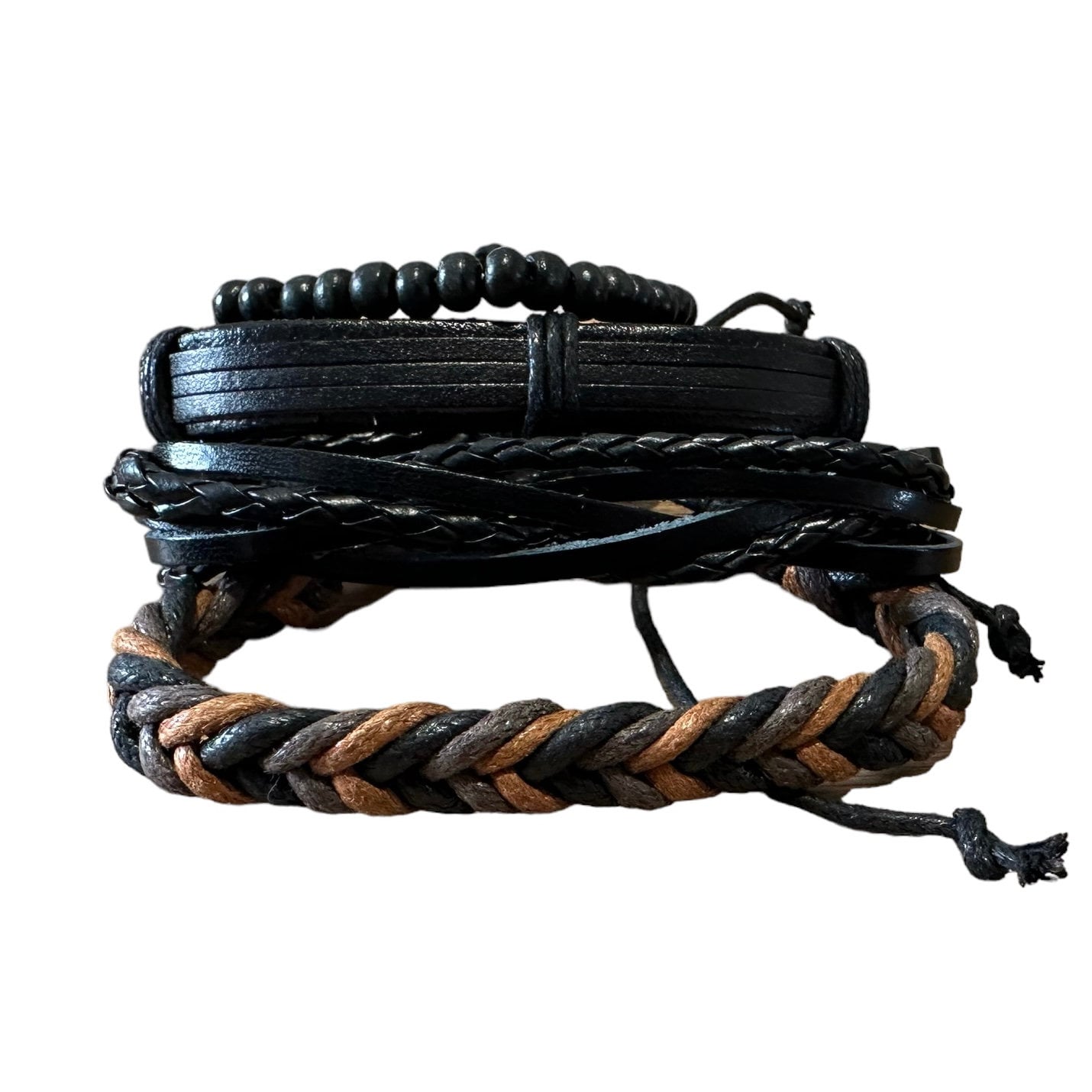 4PCS/Set Braided Wrap Leather Adjustable Bracelet Wristband