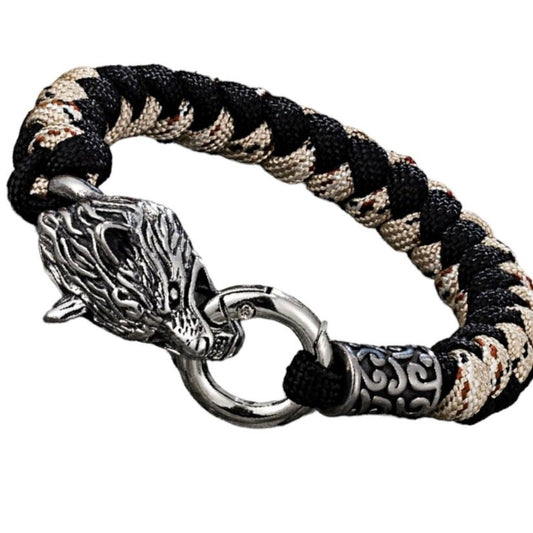 Stainless Steel Celtic Wolf Head Lanyard Norse Viking Survival Paracord Bangle Wrap Bracelet Available in 2 Colours