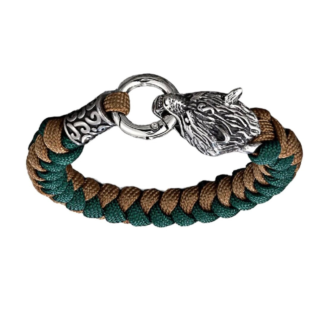 Stainless Steel Celtic Wolf Head Lanyard Norse Viking Survival Paracord Bangle Wrap Bracelet Available in 2 Colours