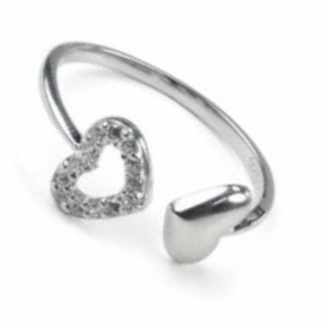 Sparkle Double Heart Cubic Zirconia Sterling Silver Open Adjustable Ring