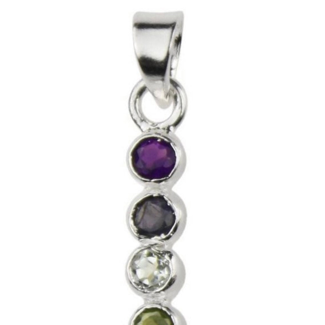 Chakra 7 Gemstone Facet Stick Pendant with Bail in Sterling Silver