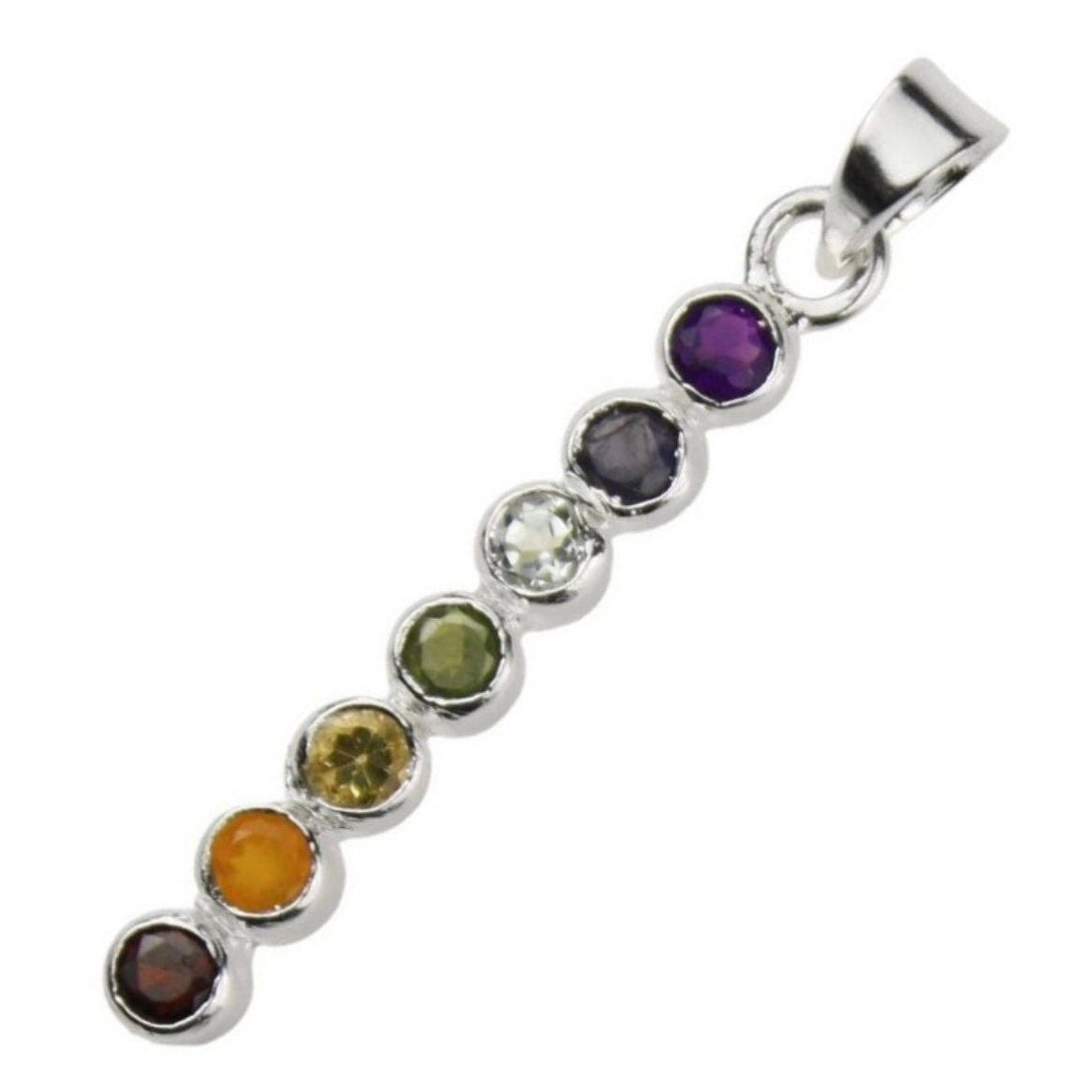 Chakra 7 Gemstone Facet Stick Pendant with Bail in Sterling Silver