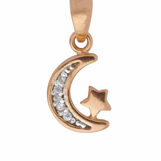 Delicate Cubic Zirconia Moon & Star Pendant Rose Gold Plated Sterling Silver Vermeil