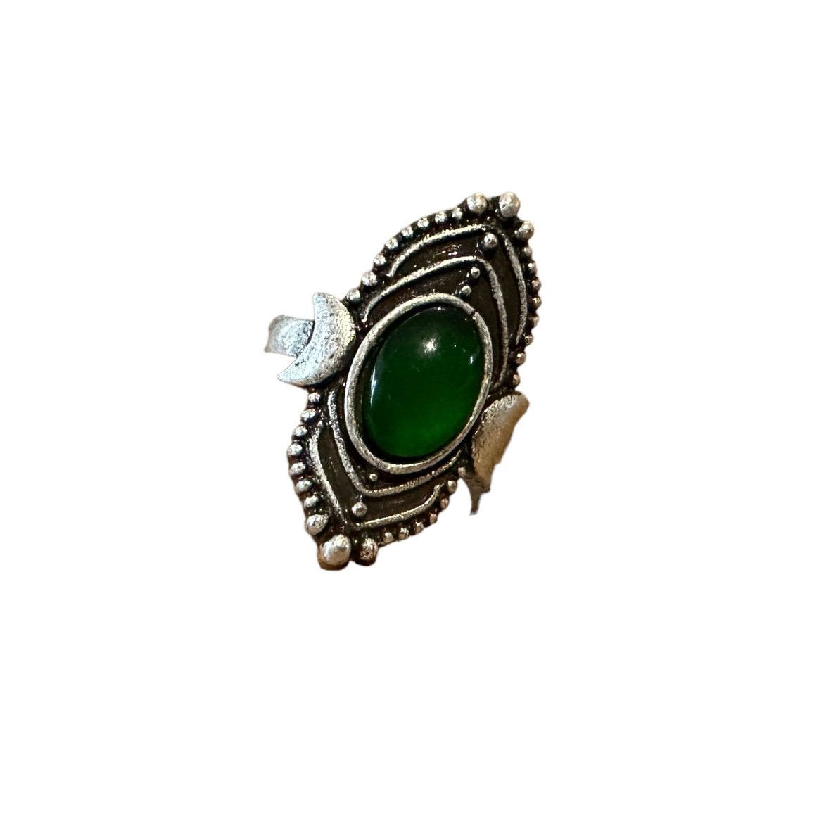 Gothic Witch Pagan Green Stone Silver Colour Ring