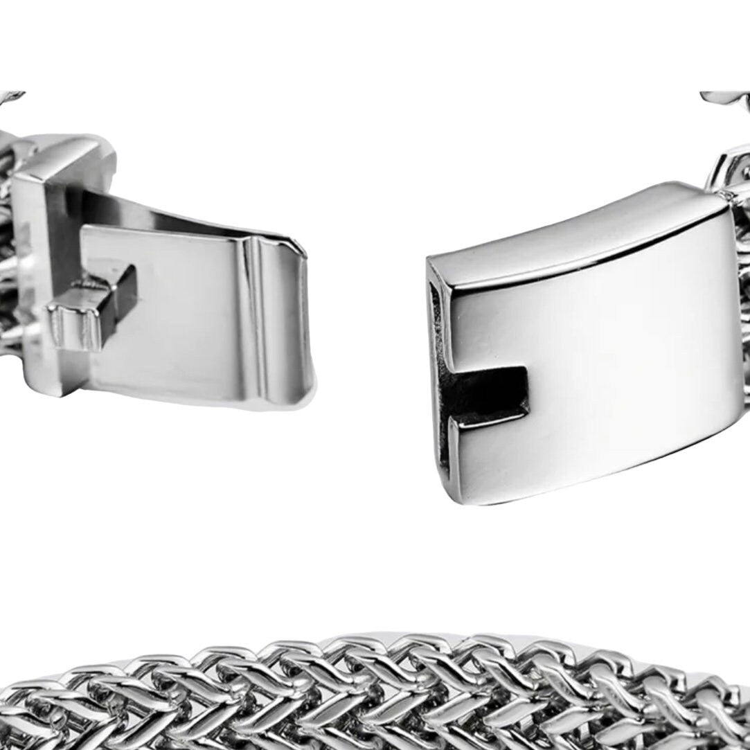 12MM Silver Stainless Steel Mesh Link Chain Polished Bracelet Bangle