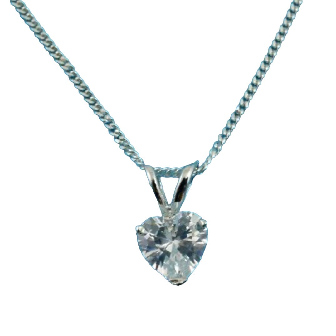 Heart Shaped Sterling Silver 6mm Cubic Zirconia Stone Pendant Necklace