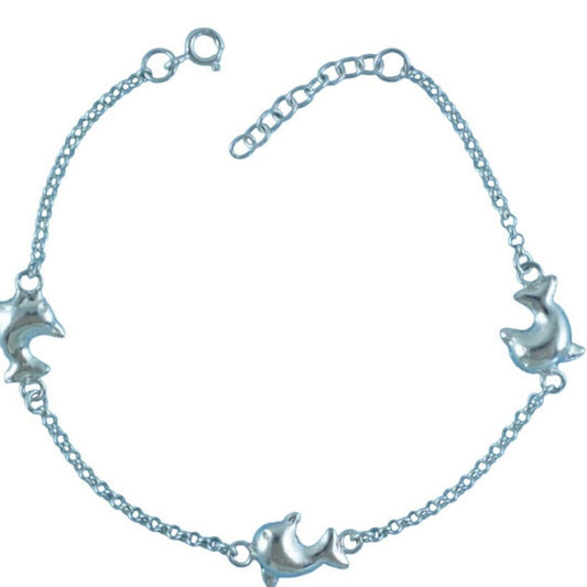 Sterling Silver Triple Dolphin Charm Bracelet