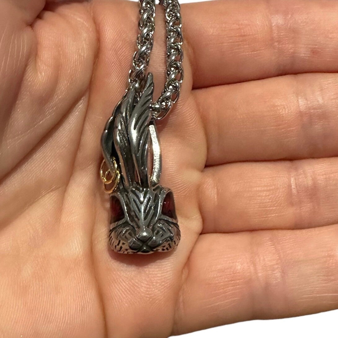 Rabbit Red Eyed Stainless Steel Pendant Necklace Chain