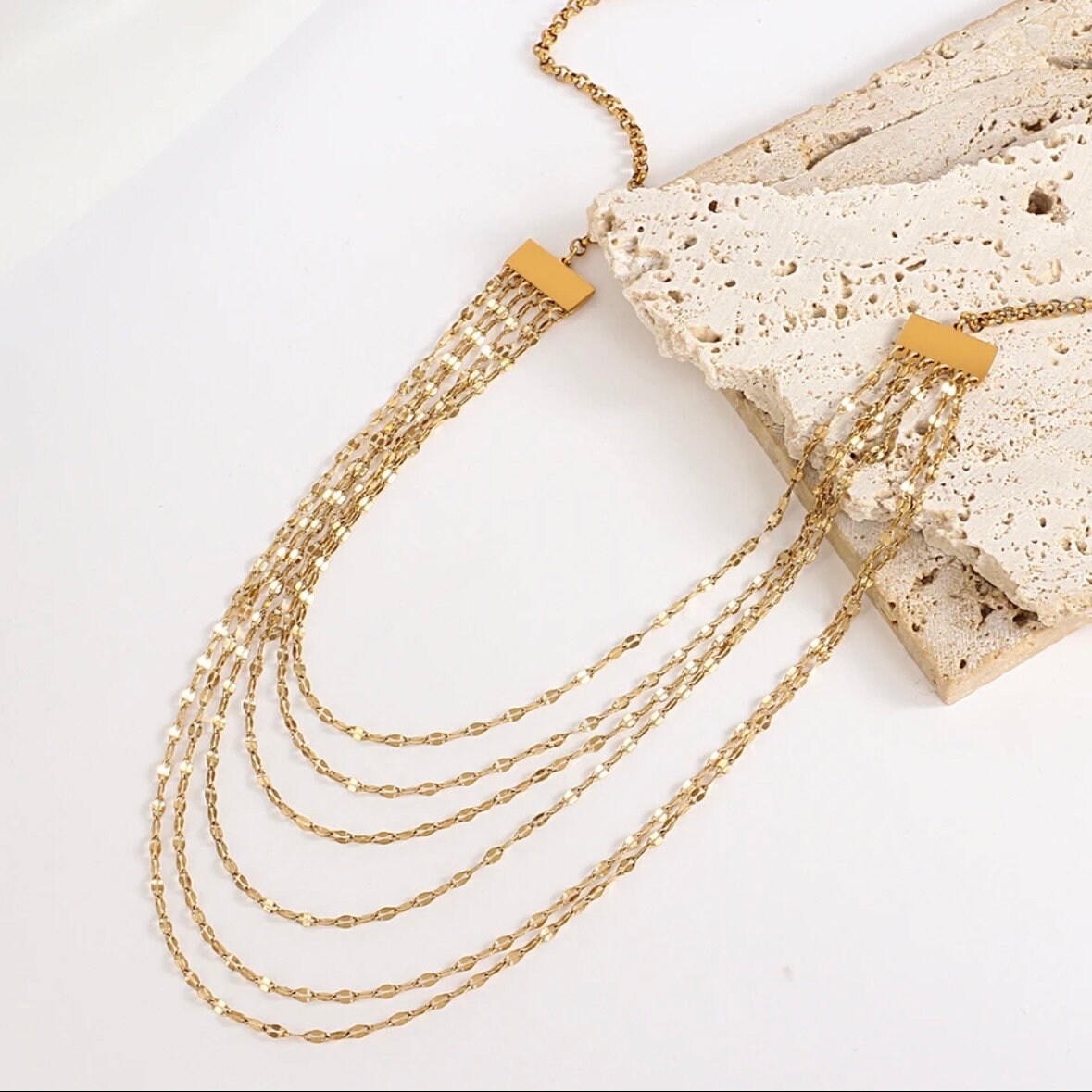 Elegant Simple Layered Thin Gold Colour Chain Necklace