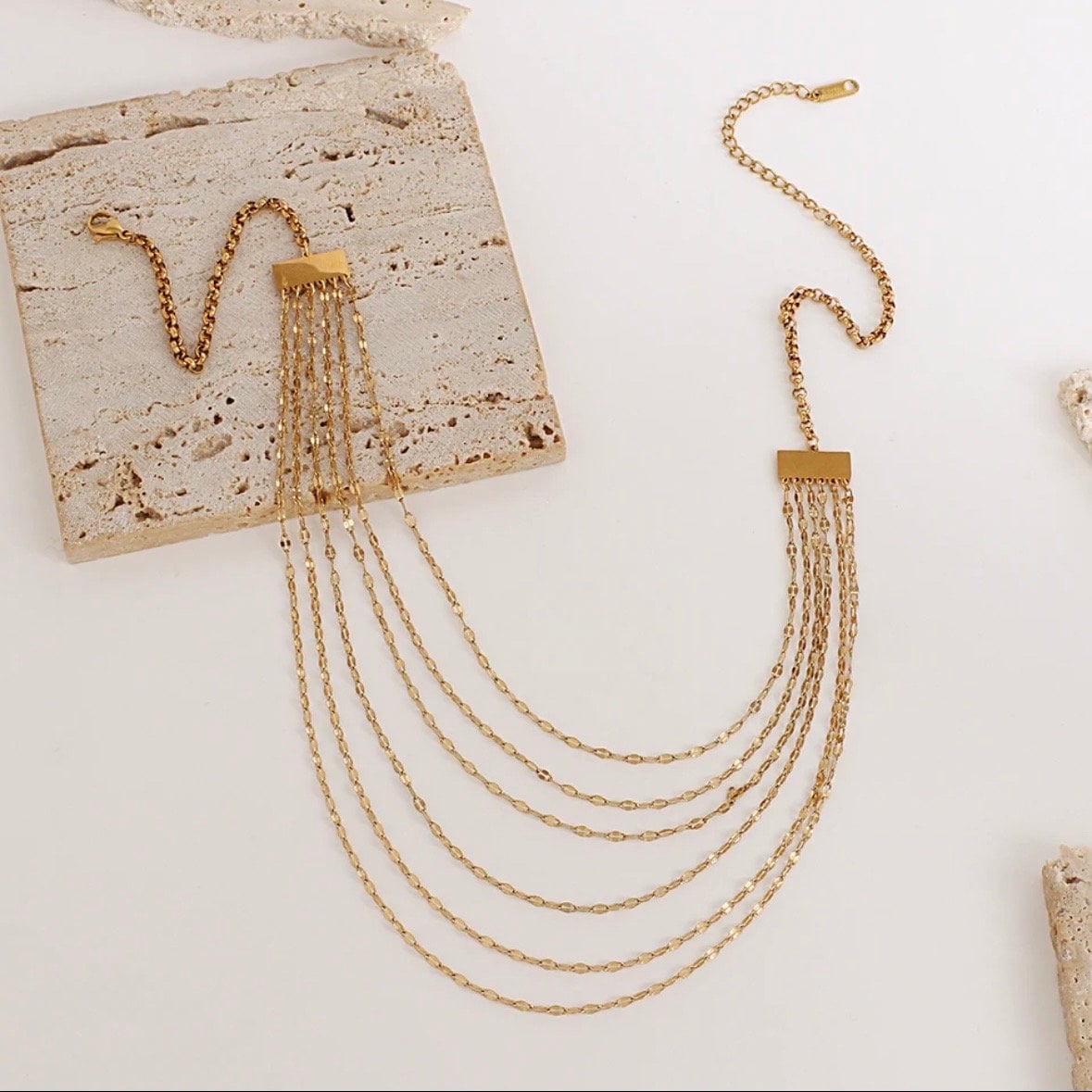 Elegant Simple Layered Thin Gold Colour Chain Necklace