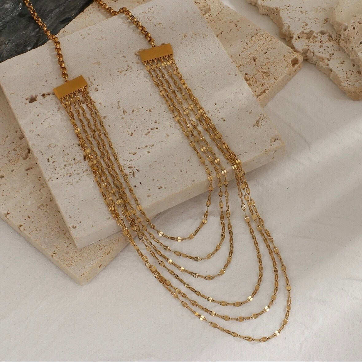 Elegant Simple Layered Thin Gold Colour Chain Necklace