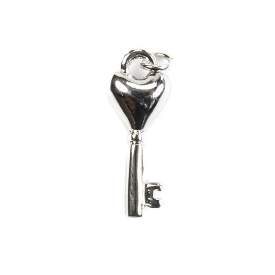 Double Sided Heart Key Silver Plated Charm for Bracelets