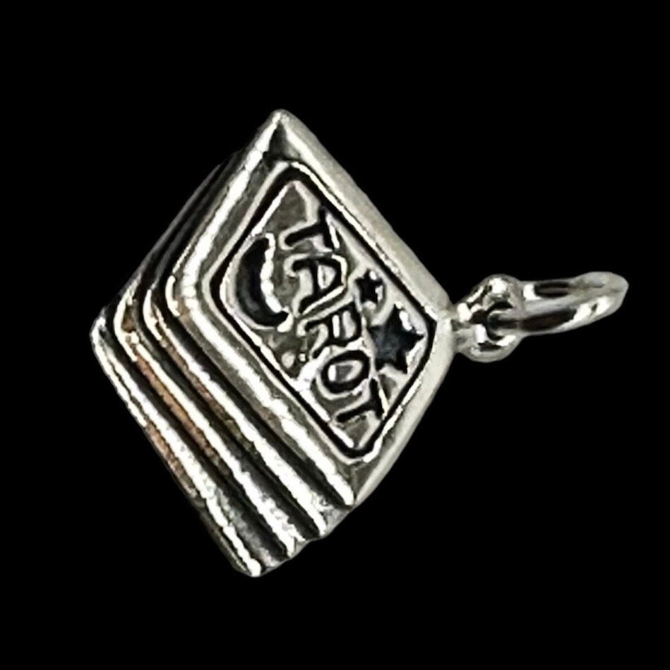 Tarot Deck Charm with Moon and Stars Pendant in 925 Sterling Silver