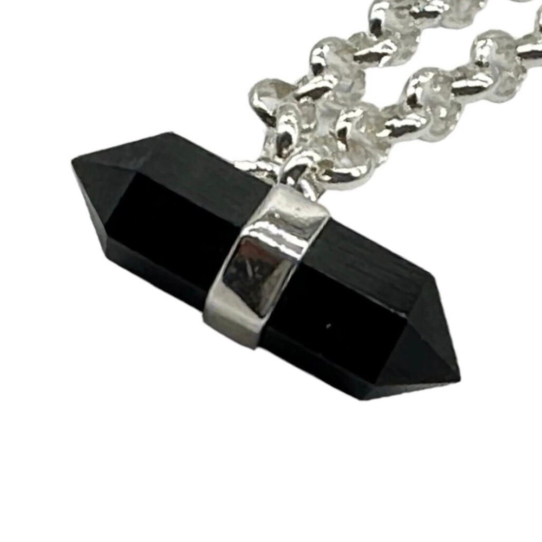 Beautiful Black Onyx Double Terminated Point Facetted Bracelet in 925 Sterling Silver