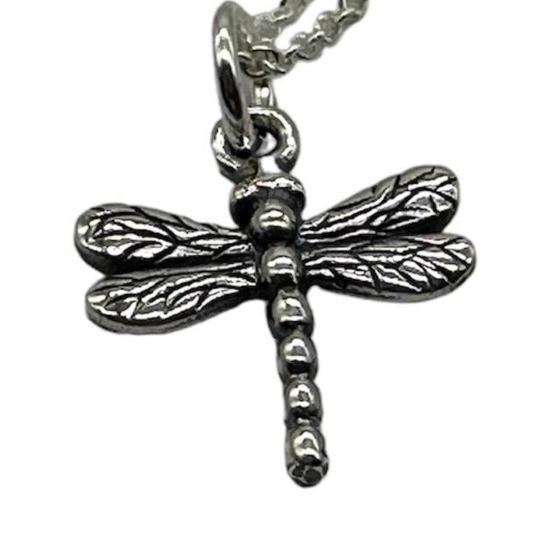 Beautifully Detailed Double Sided Dragonfly Pendant with 20 Inch Necklace in 925 Sterling Silver