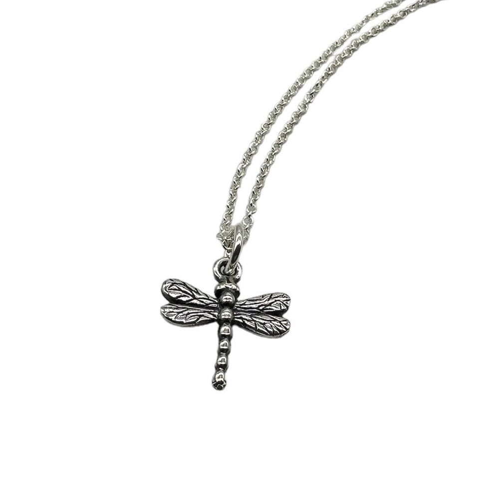 Beautifully Detailed Double Sided Dragonfly Pendant with 20 Inch Necklace in 925 Sterling Silver