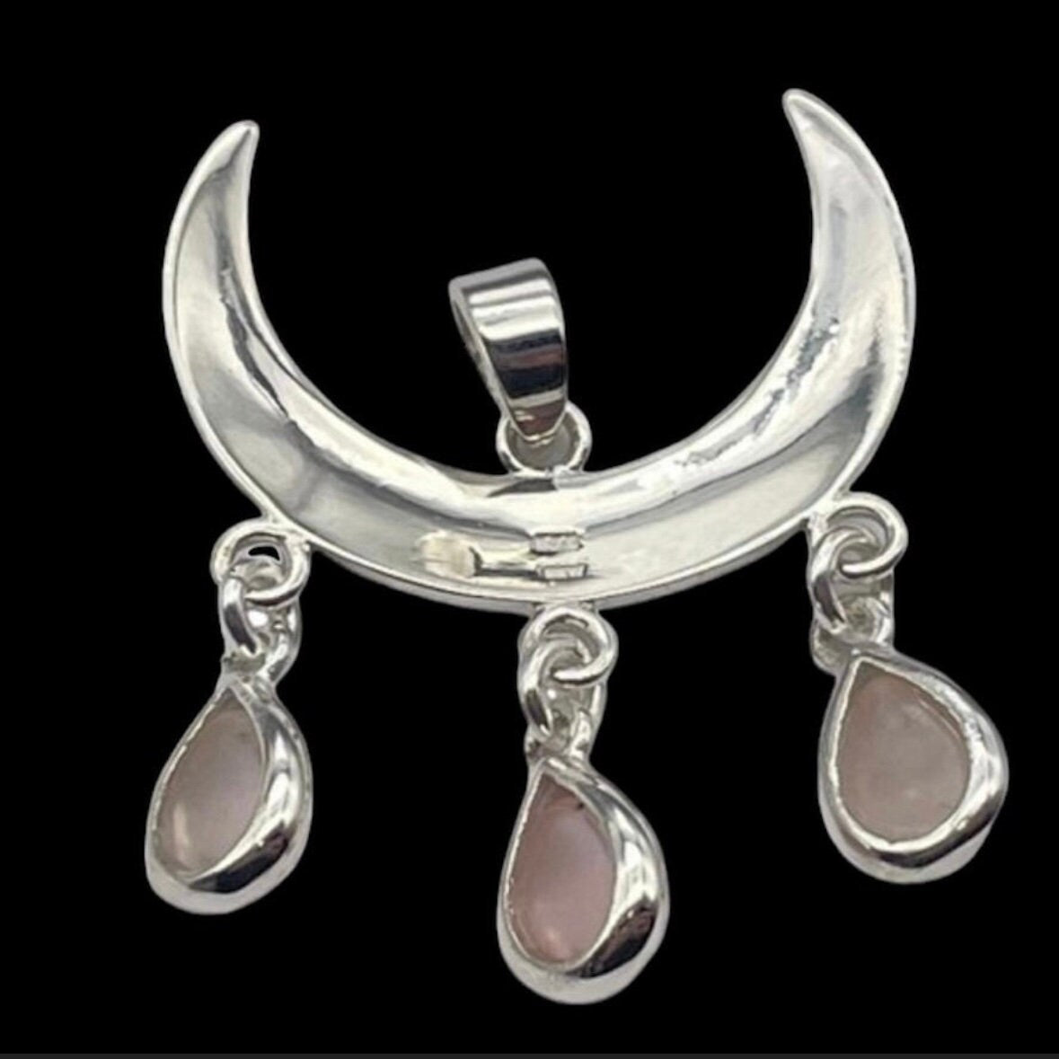 925 Sterling Silver Wiccan Moon Pendant with Rose Teardrop Quartz