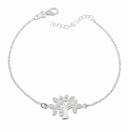 Sterling Silver Clear Cubic Zirconia Tree of Life Bracelet