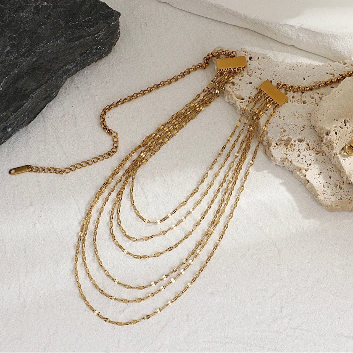 Elegant Simple Layered Thin Gold Colour Chain Necklace