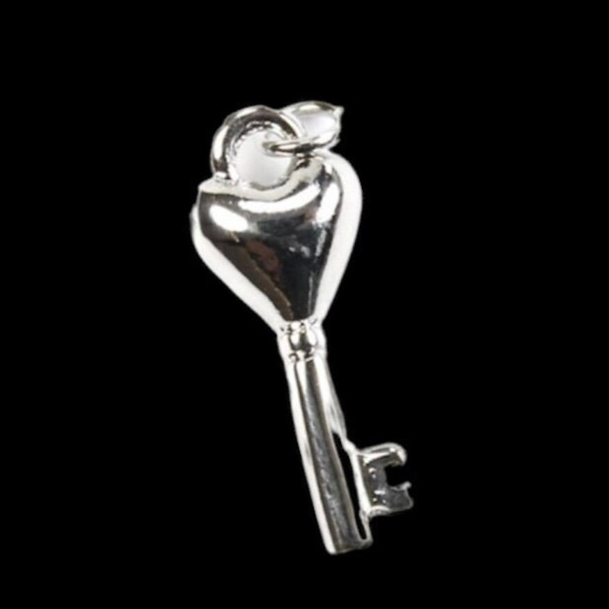 Double Sided Heart Key Silver Plated Charm for Bracelets