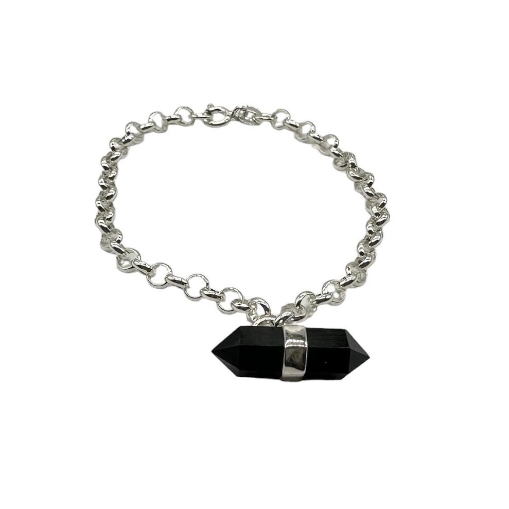 Beautiful Black Onyx Double Terminated Point Facetted Bracelet in 925 Sterling Silver