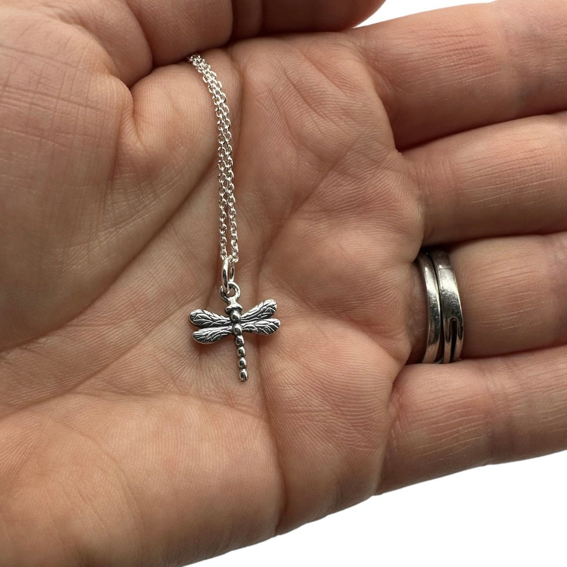 Beautifully Detailed Double Sided Dragonfly Pendant with 20 Inch Necklace in 925 Sterling Silver