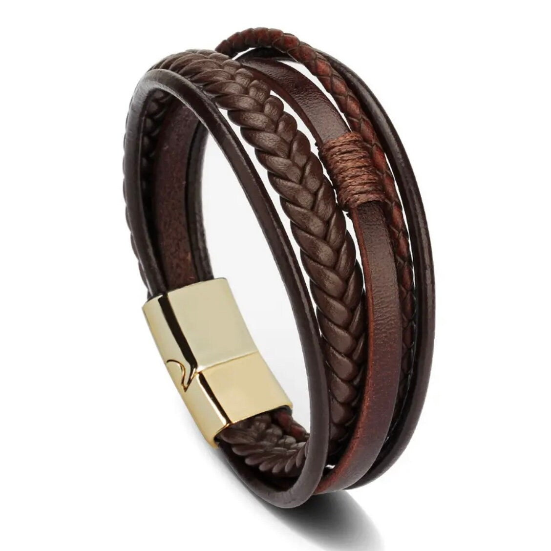 Leather Stainless Steel Multilayer Braided Rope Bracelet Wristband