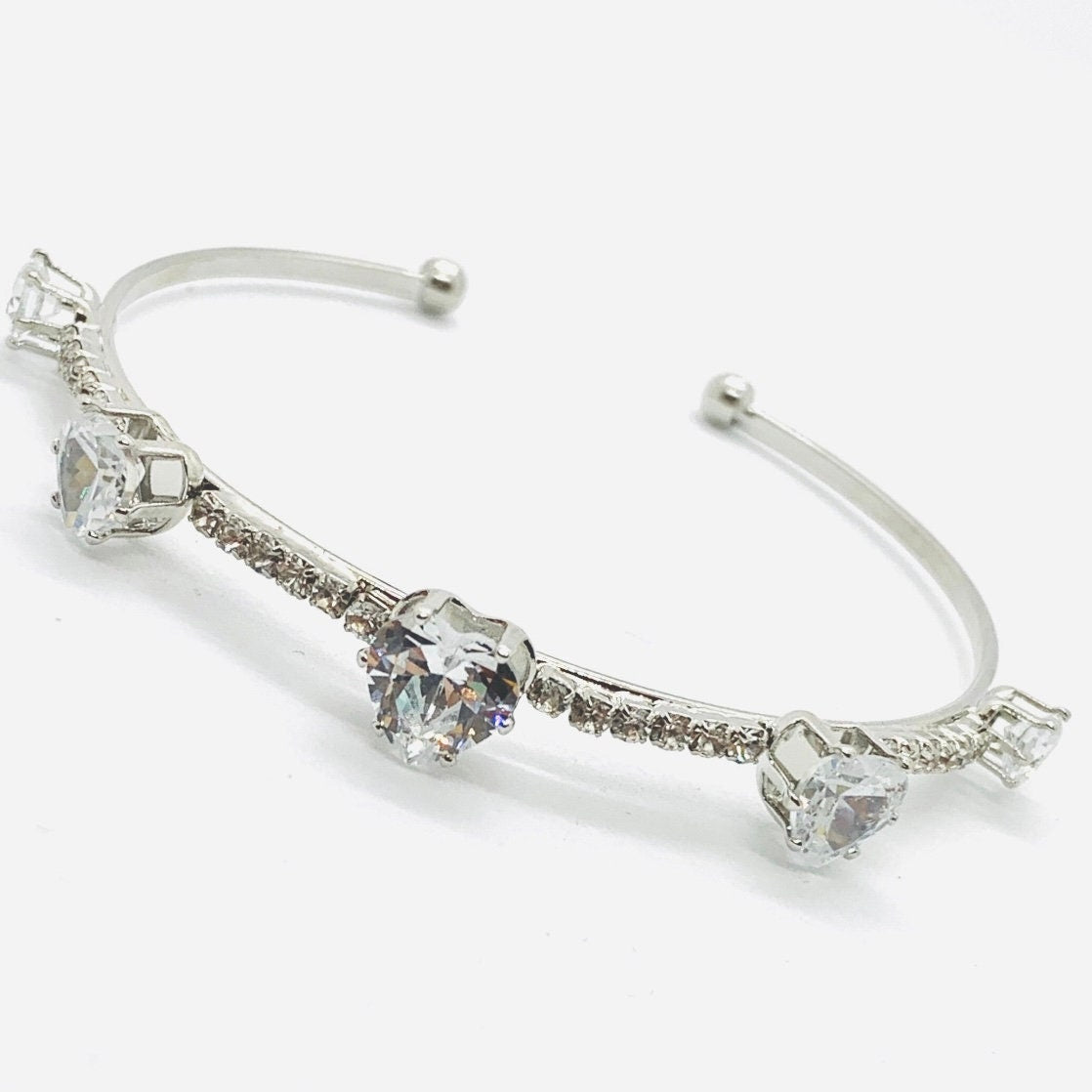 Five Heart Diamante Adjustable Bangle Bracelet